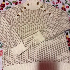 Ann Taylor Cream and Tan Cowl Neck Sweater